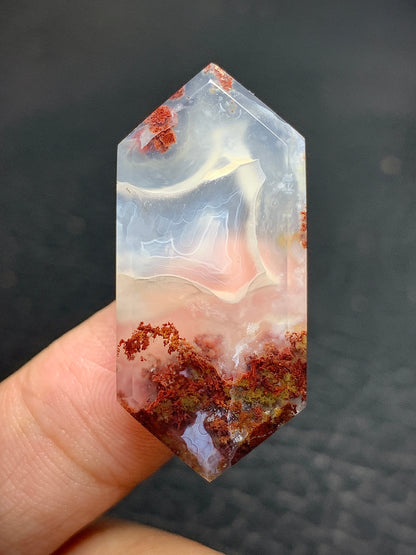 Scenic Moss Agate Hexagon Cabochon 36x16x4.5mm