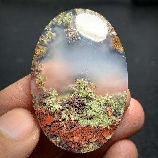 Scenic Moss Agate Oval Cabochon 44x29.5x5.5mm High Quality