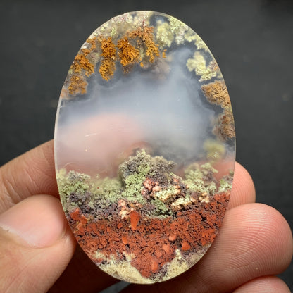 Scenic Moss Agate Oval Cabochon 44x29.5x5.5mm High Quality