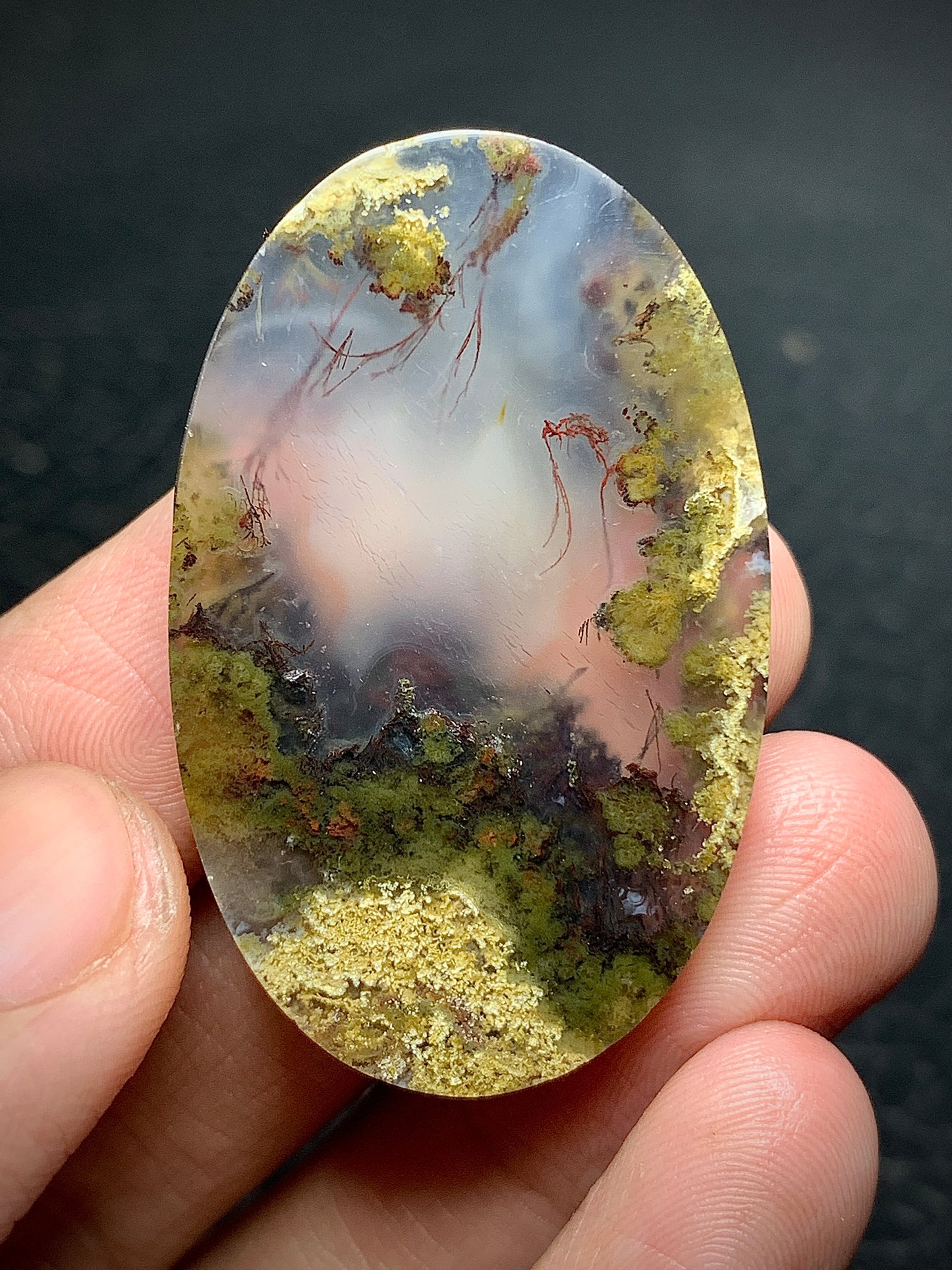 Unique Scenic Moss Agate Oval Cabochon 42x26.5x8.4mm