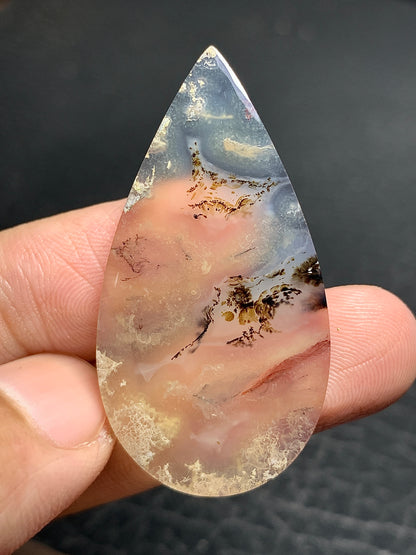 Scenic Moss Agate Teardrop Cabochon 42x22x4mm