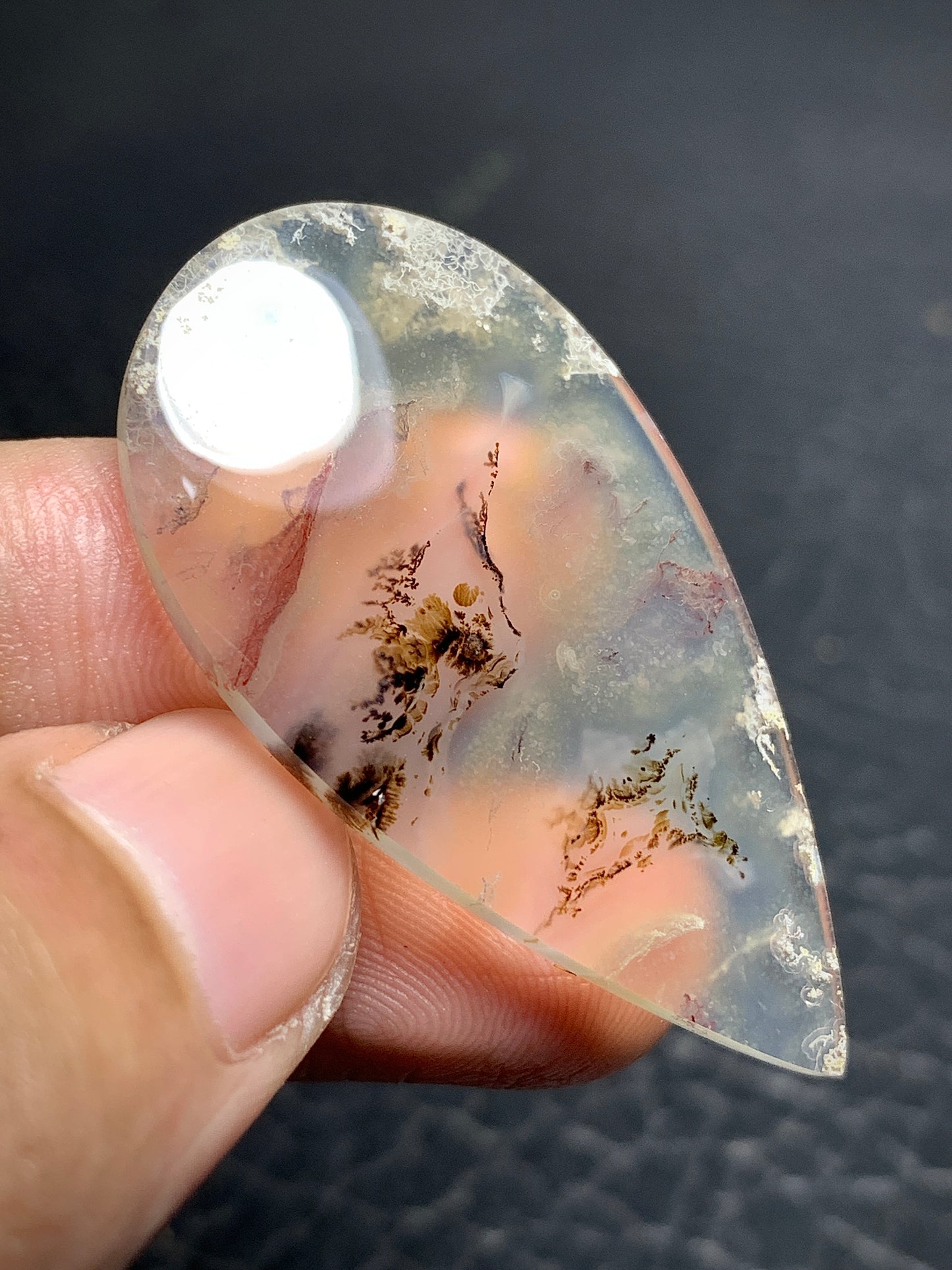 Scenic Moss Agate Teardrop Cabochon 42x22x4mm