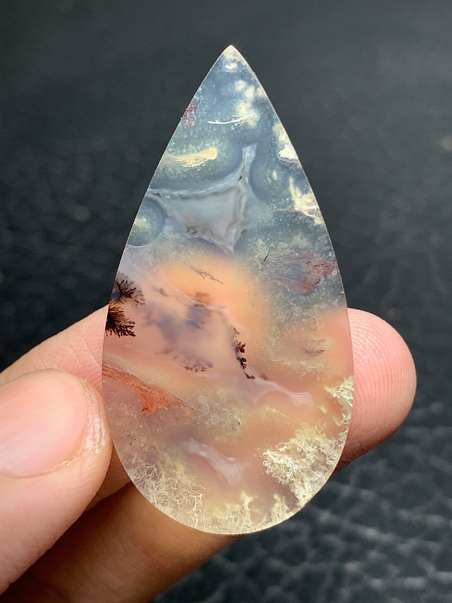 Scenic Moss Agate Teardrop Cabochon 42x22x4mm