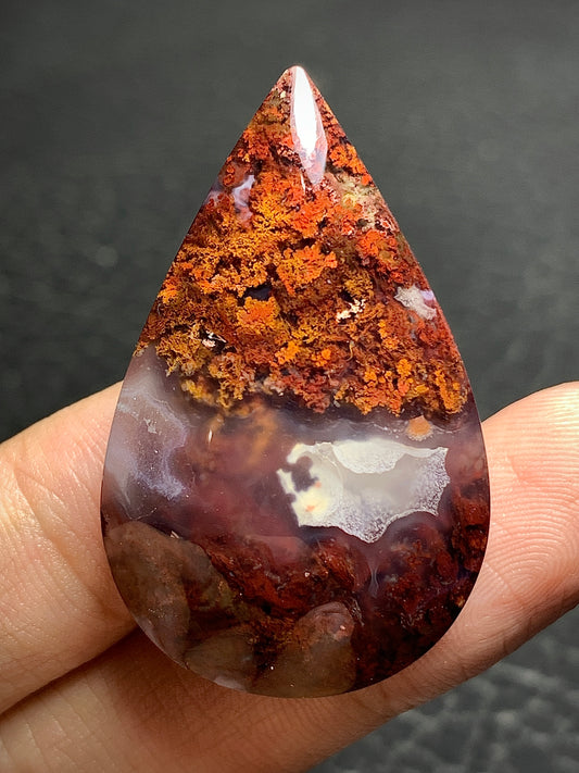 Unique Moss Agate Teardrop Cabochon 40x25x9mm