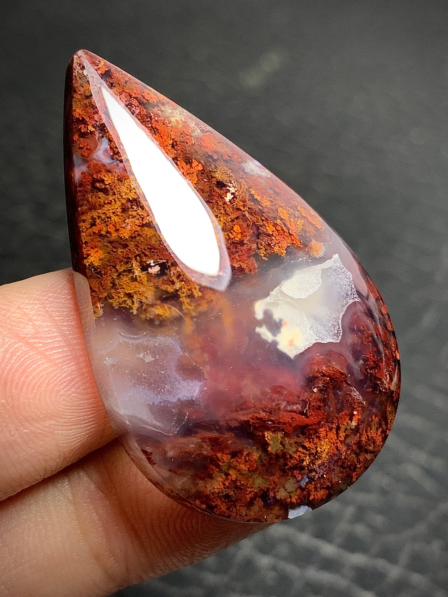 Unique Moss Agate Teardrop Cabochon 40x25x9mm