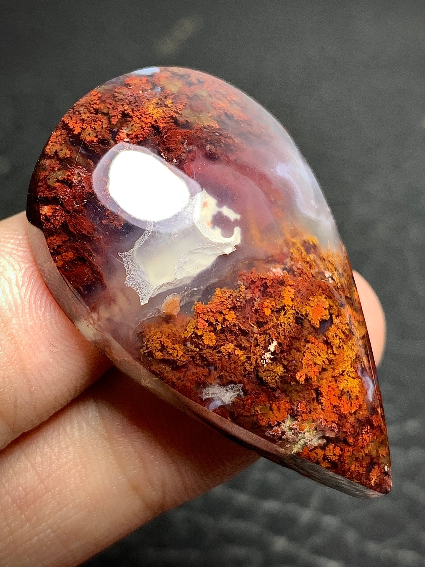 Unique Moss Agate Teardrop Cabochon 40x25x9mm