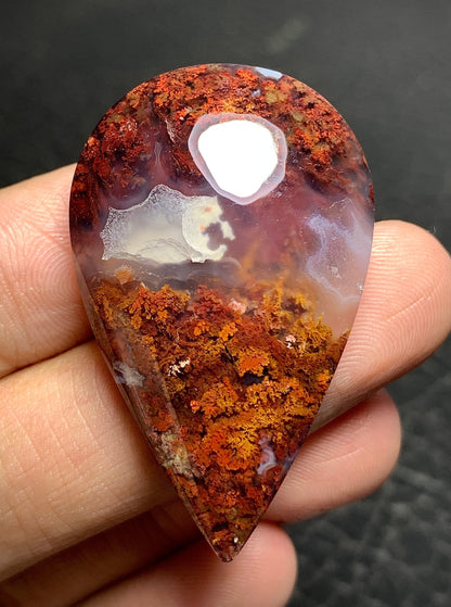 Unique Moss Agate Teardrop Cabochon 40x25x9mm