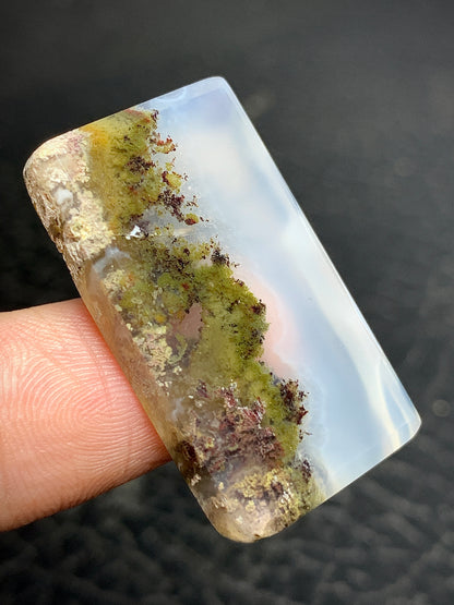 Scenic Moss Agate Rectangle Cabochon 31.5x18x5.5mm