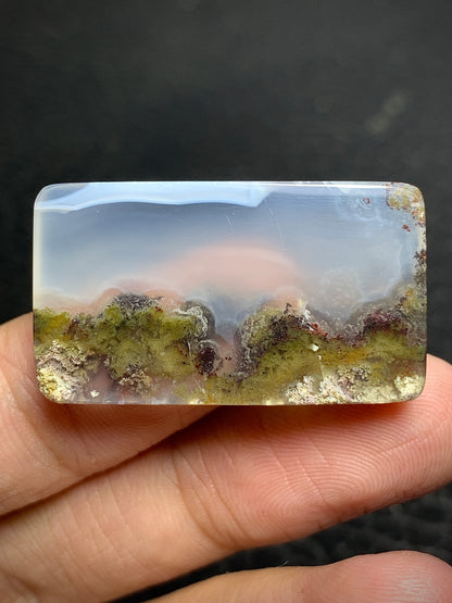 Scenic Moss Agate Rectangle Cabochon 31.5x18x5.5mm