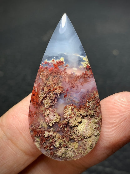 Scenic Moss Agate Teardrop Cabochon 38.5x19x4mm