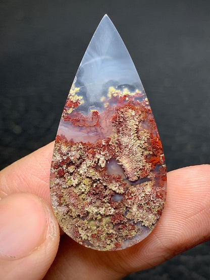 Scenic Moss Agate Teardrop Cabochon 38.5x19x4mm