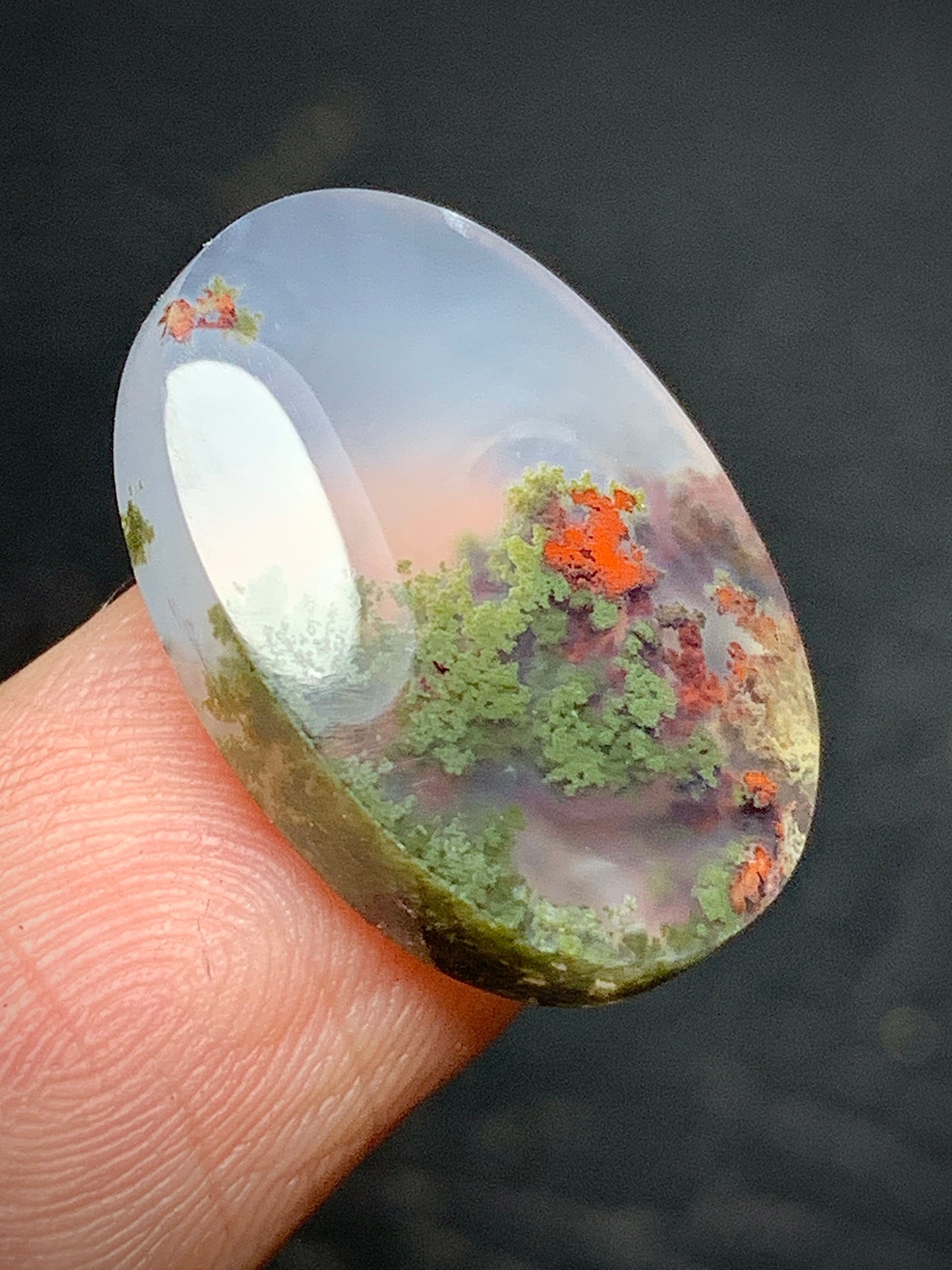 Natural Scenery Tiny Moss Agate Oval Cabochon 19.4x14x5mm