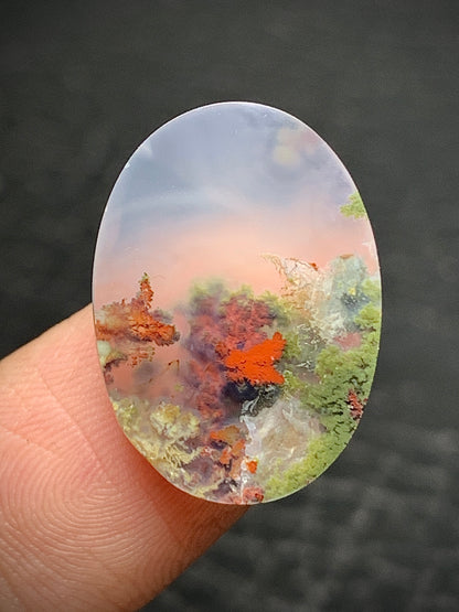 Natural Scenery Tiny Moss Agate Oval Cabochon 19.4x14x5mm