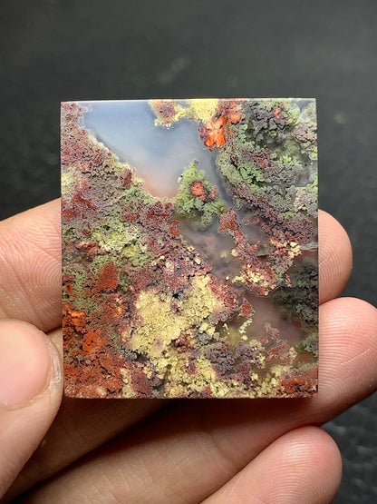 Scenic Moss Agate Rectangle Cabochon 34.5x30x4mm