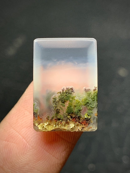 Tiny Scenic Moss Agate Rectangle Cabochon 16x11x5mm