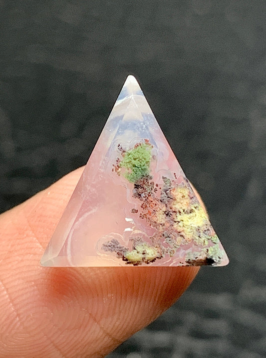 Tiny Moss Agate Triangle Cabochon 14x13.5x4.5mm