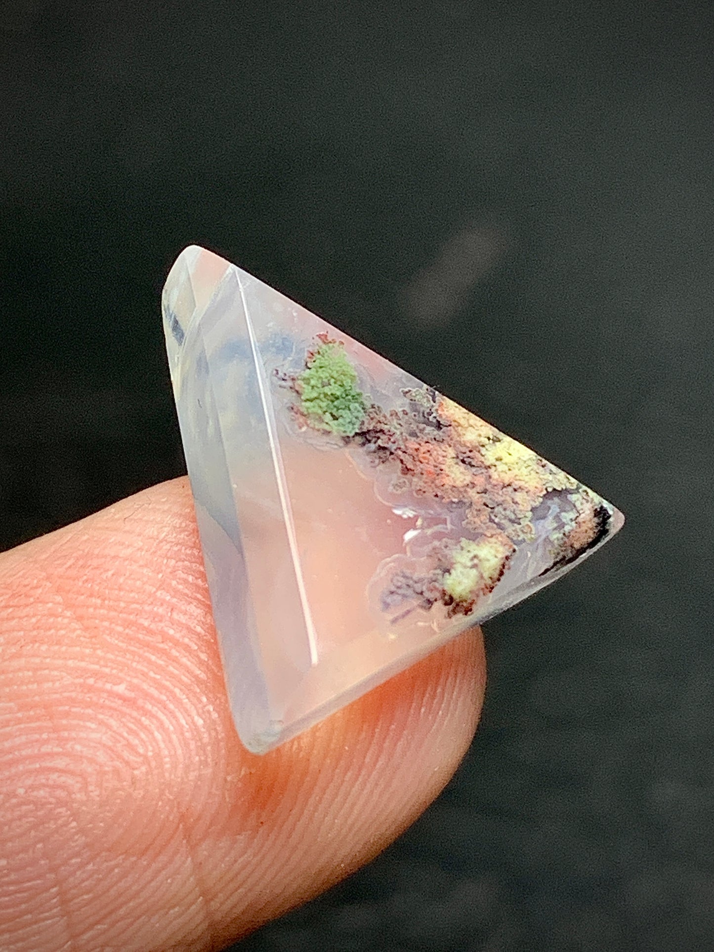 Tiny Moss Agate Triangle Cabochon 14x13.5x4.5mm