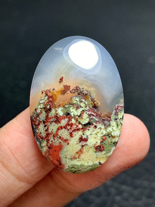 Scenic Moss Agate Oval Cabochon 30x20x5.7mm