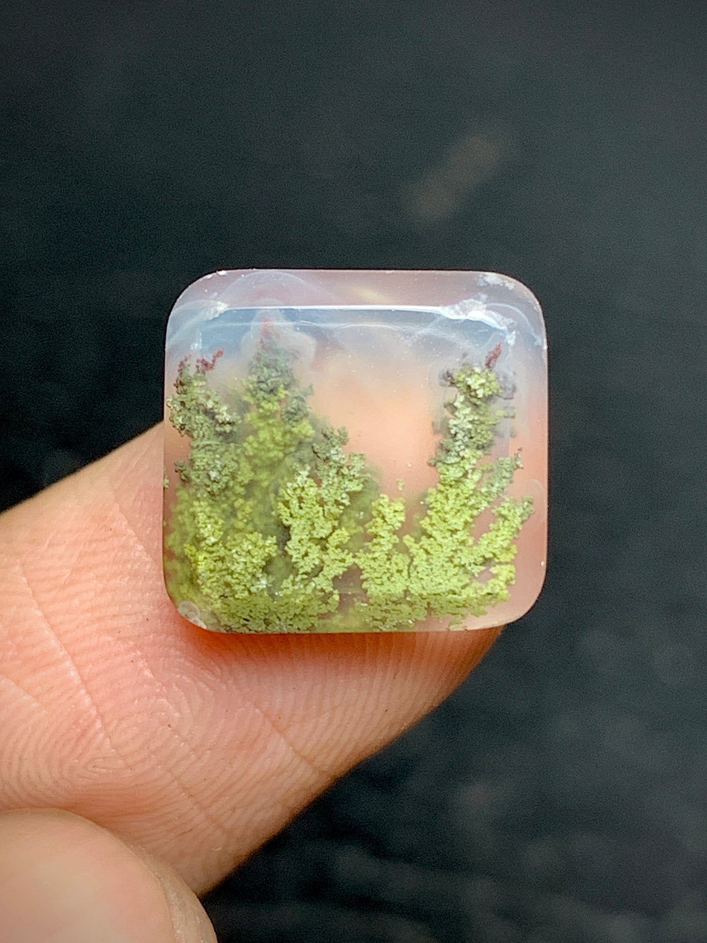 Tiny Scenic Moss Agate Square Cabochon 12x11.5x4mm