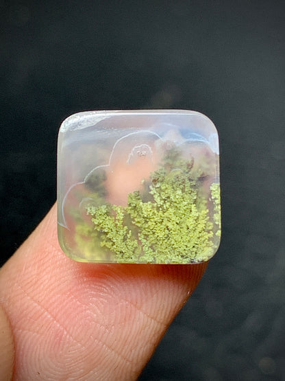 Tiny Scenic Moss Agate Square Cabochon 12x11.5x4mm