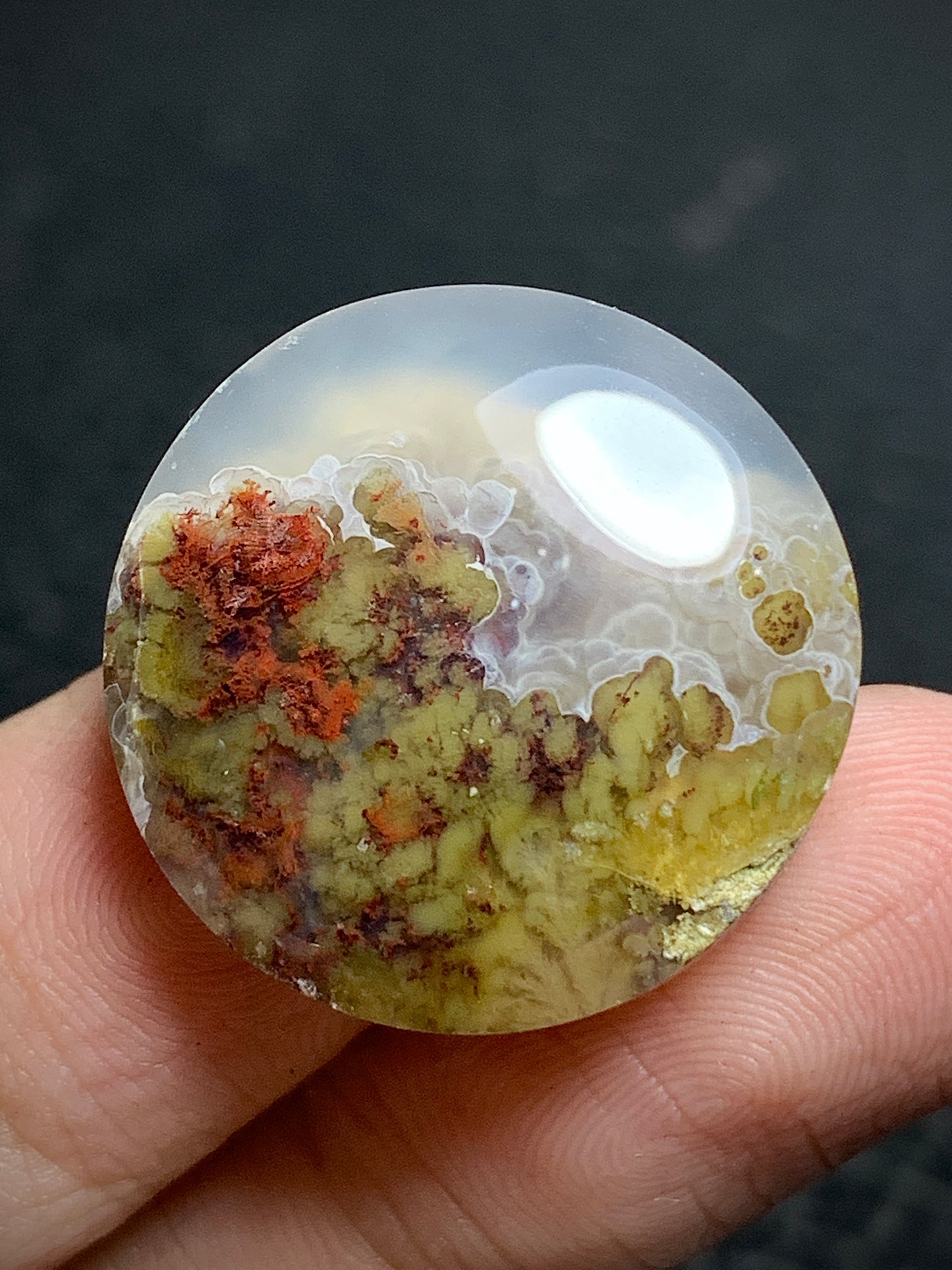 Scenic Moss Plume Agate Round Cabochon 23x23x6mm