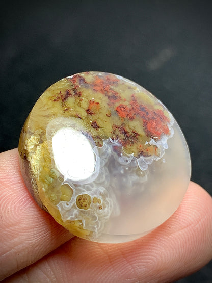 Scenic Moss Plume Agate Round Cabochon 23x23x6mm