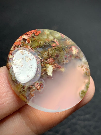 Scenic Moss Agate Round Cabochon 28x28x5.5mm