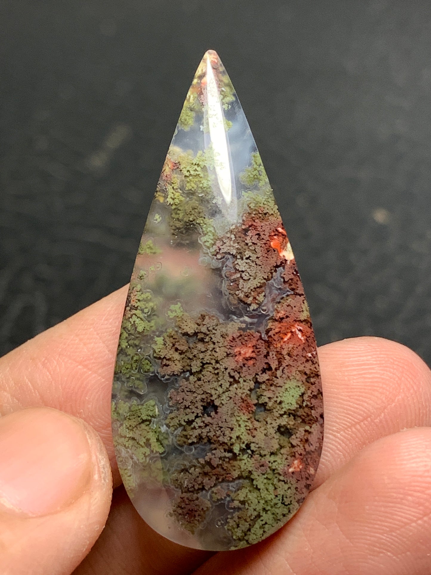 Scenic Moss Agate Teardrop Cabochon 42.5x18x6.8mm