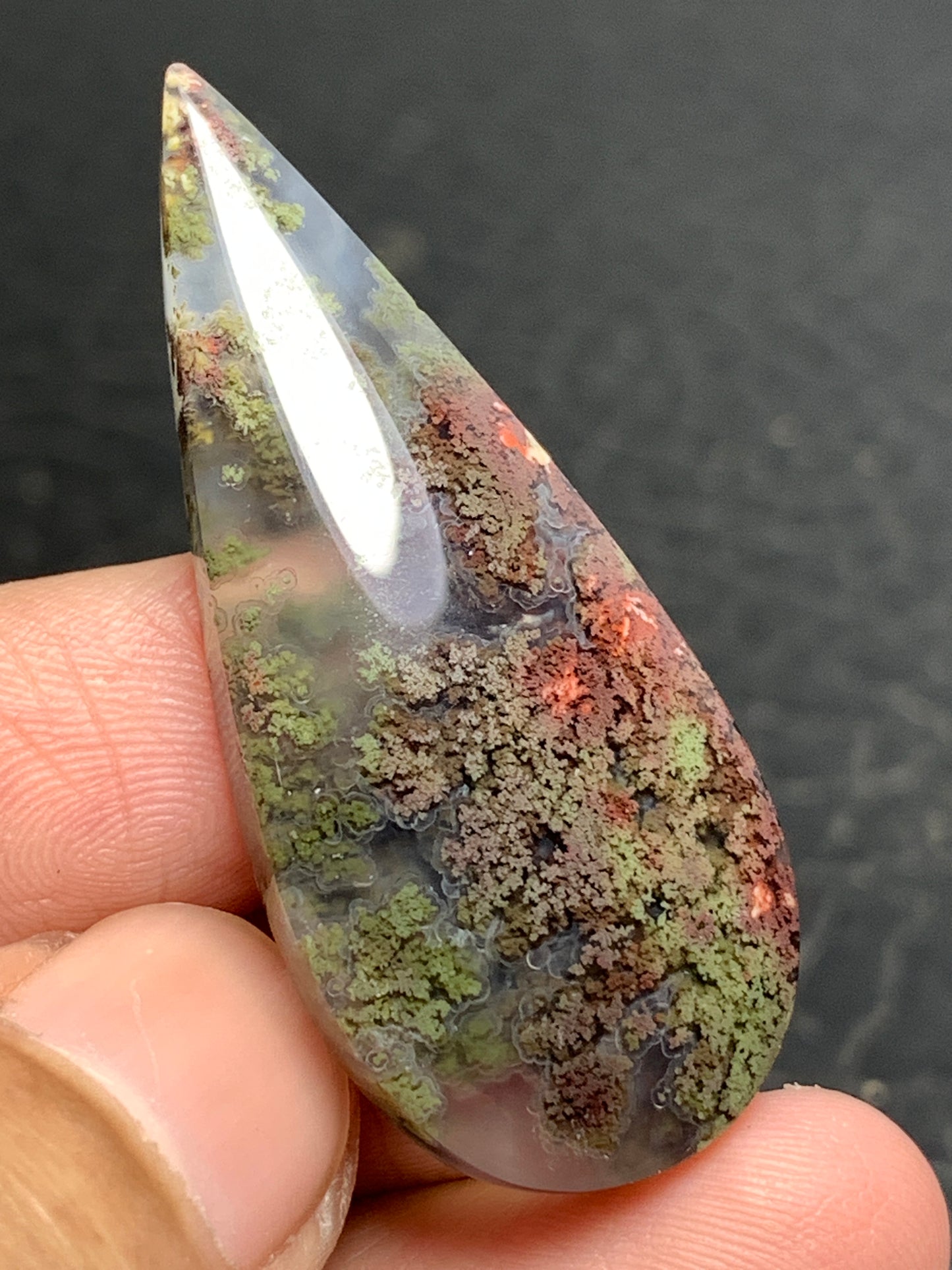 Scenic Moss Agate Teardrop Cabochon 42.5x18x6.8mm