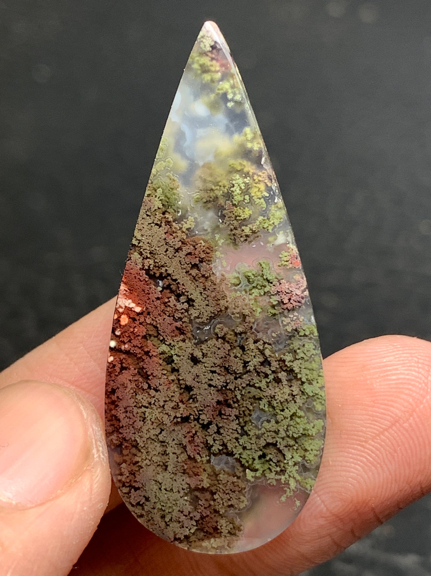 Scenic Moss Agate Teardrop Cabochon 42.5x18x6.8mm