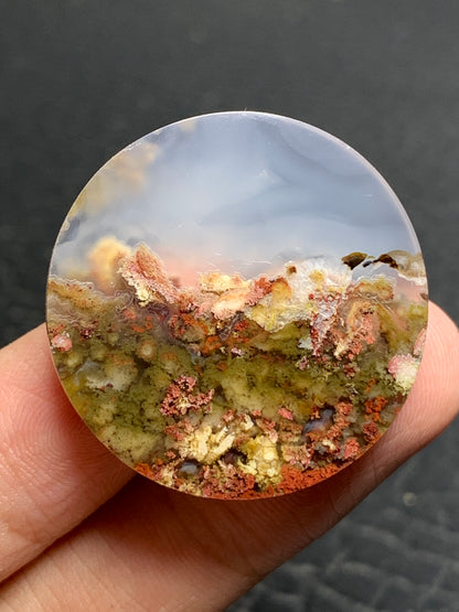 Scenic Moss Agate Round Cabochon 30x30x6mm