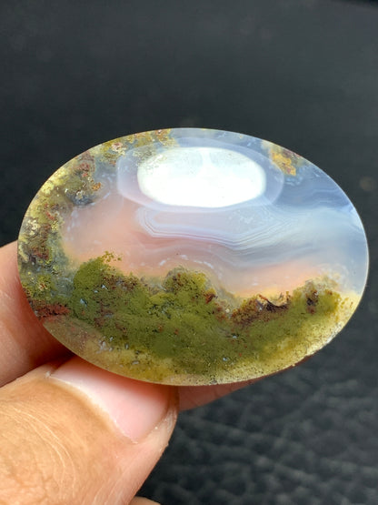 Landscape Scenic Moss Agate Oval Cabochon 38.5x28x8mm