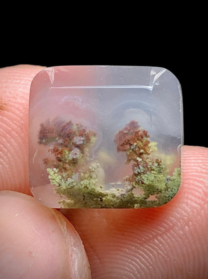 Tiny Scenic Moss Agate Square Cabochon 12x11x5mm