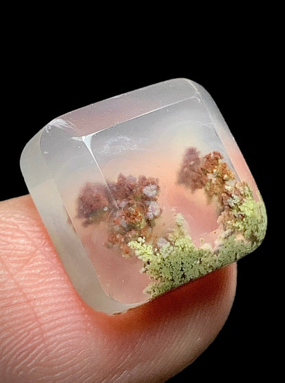 Tiny Scenic Moss Agate Square Cabochon 12x11x5mm