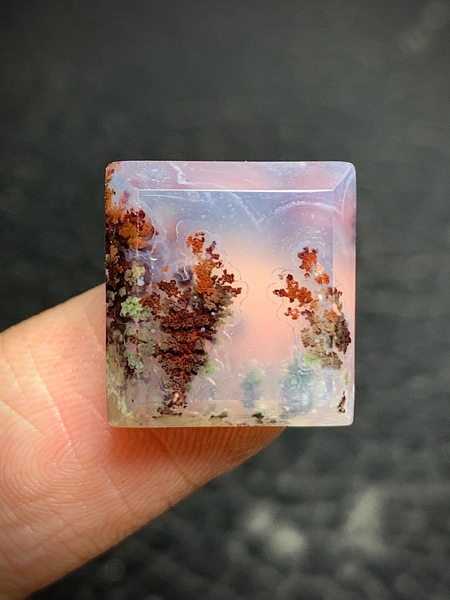 Tiny Scenic Moss Agate Rectangle Cabochon 14.5x13.6x6mm