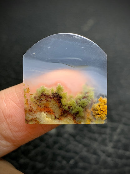 Scenic Moss Agate Fanshape Cabochon 21.4x20x3.8mm