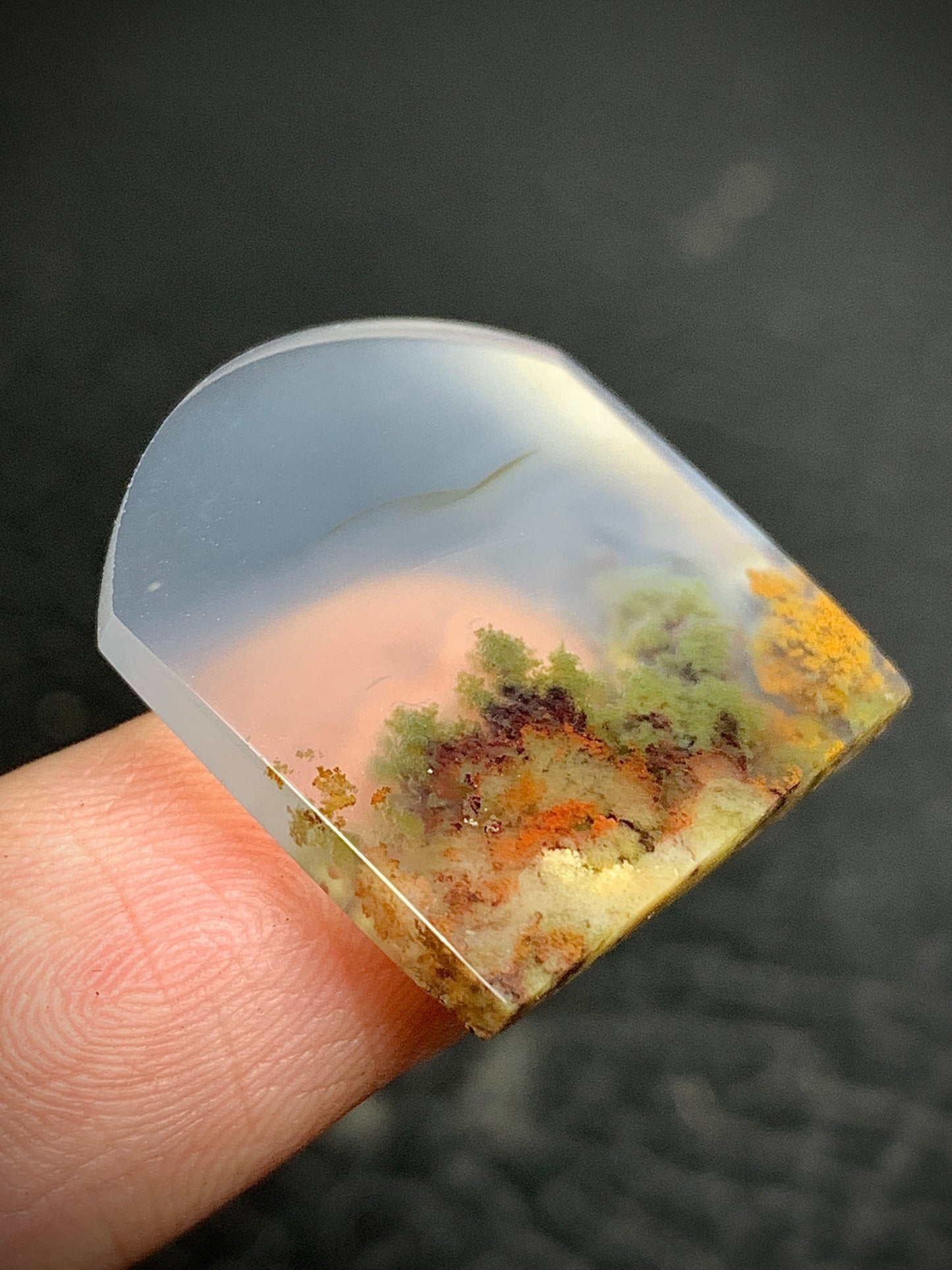 Scenic Moss Agate Fanshape Cabochon 21.4x20x3.8mm