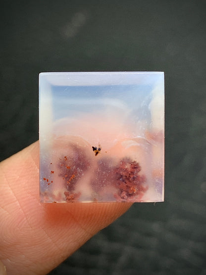 Tiny Scenic Moss Agate Rectangle Cabochon 14.5x14x5.2mm