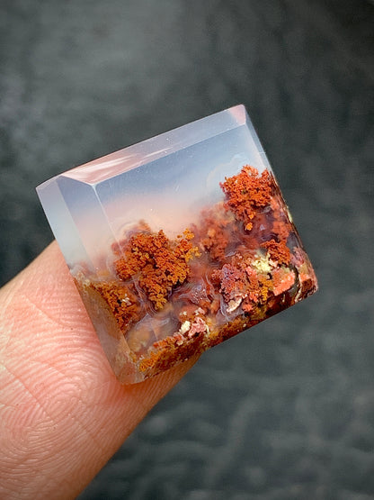 Tiny Scenic Moss Agate Rectangle Cabochon 16x14x5mm