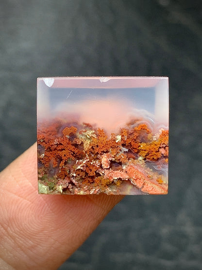 Tiny Scenic Moss Agate Rectangle Cabochon 16x14x5mm