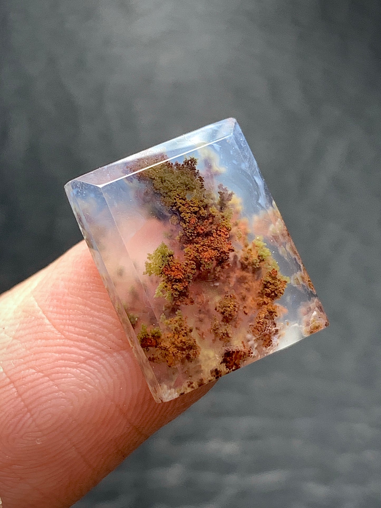 Tiny Scenic Moss Agate Rectangle Cabochon 14.8x12x3.5mm