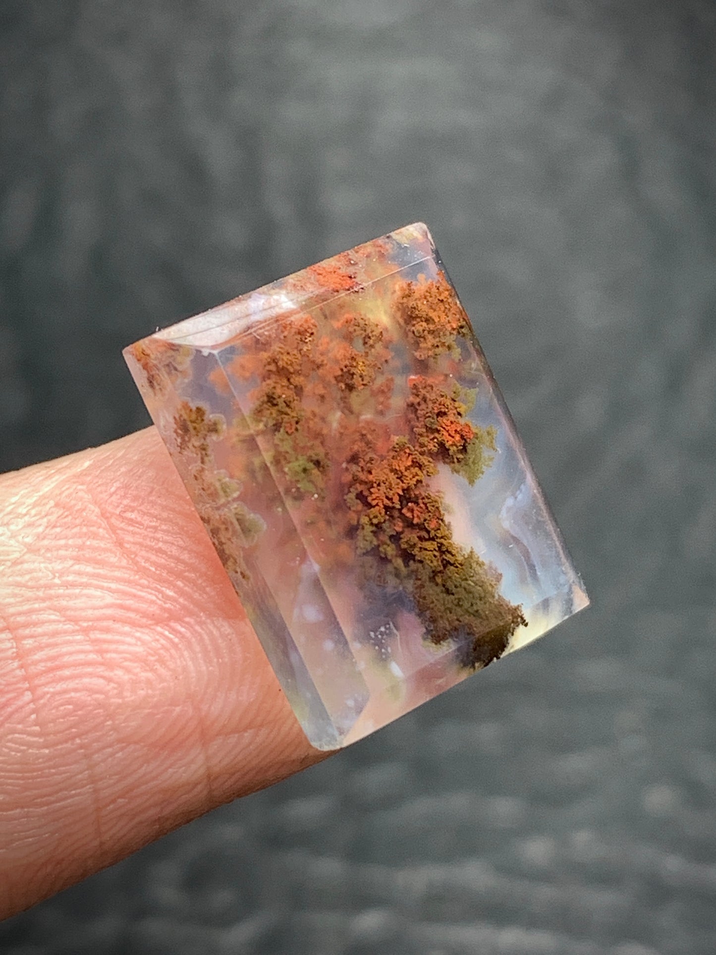 Tiny Scenic Moss Agate Rectangle Cabochon 14.8x12x3.5mm