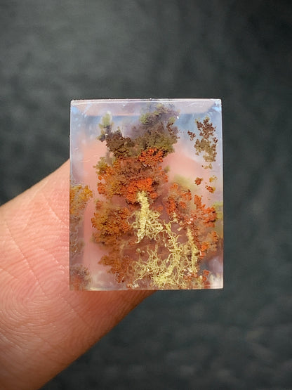 Tiny Scenic Moss Agate Rectangle Cabochon 14.8x12x3.5mm