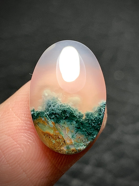 Tiny Scenic Moss Agate Oval Cabochon 16x10.5x4mm