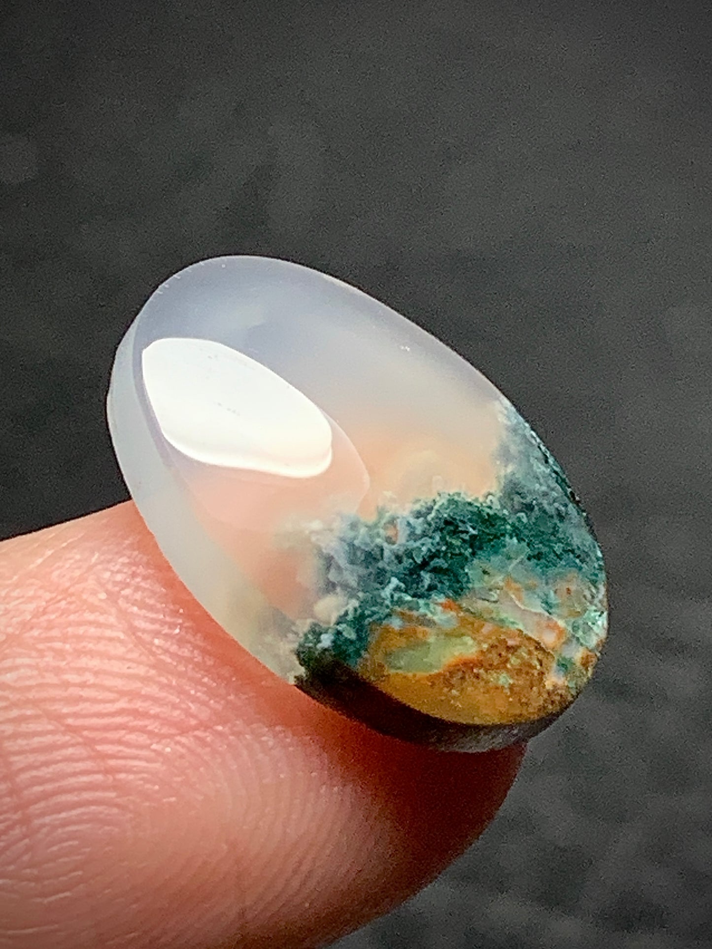 Tiny Scenic Moss Agate Oval Cabochon 16x10.5x4mm