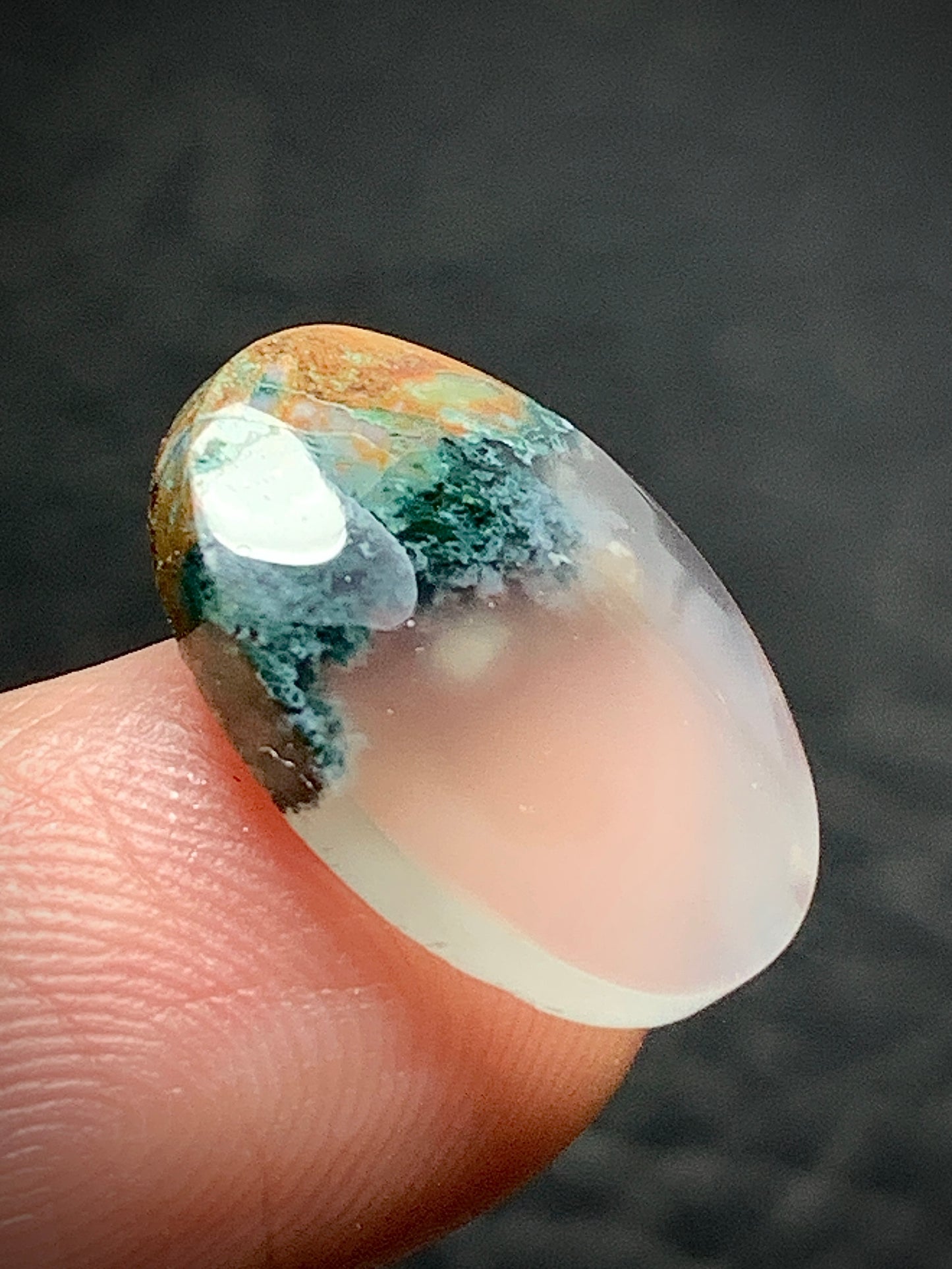 Tiny Scenic Moss Agate Oval Cabochon 16x10.5x4mm