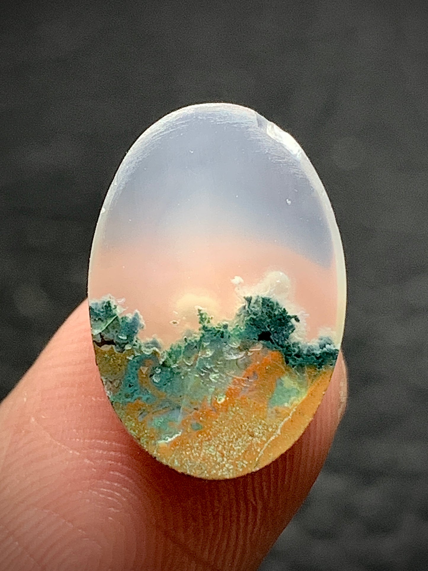 Tiny Scenic Moss Agate Oval Cabochon 16x10.5x4mm