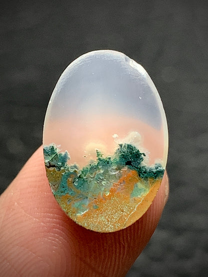 Tiny Scenic Moss Agate Oval Cabochon 16x10.5x4mm