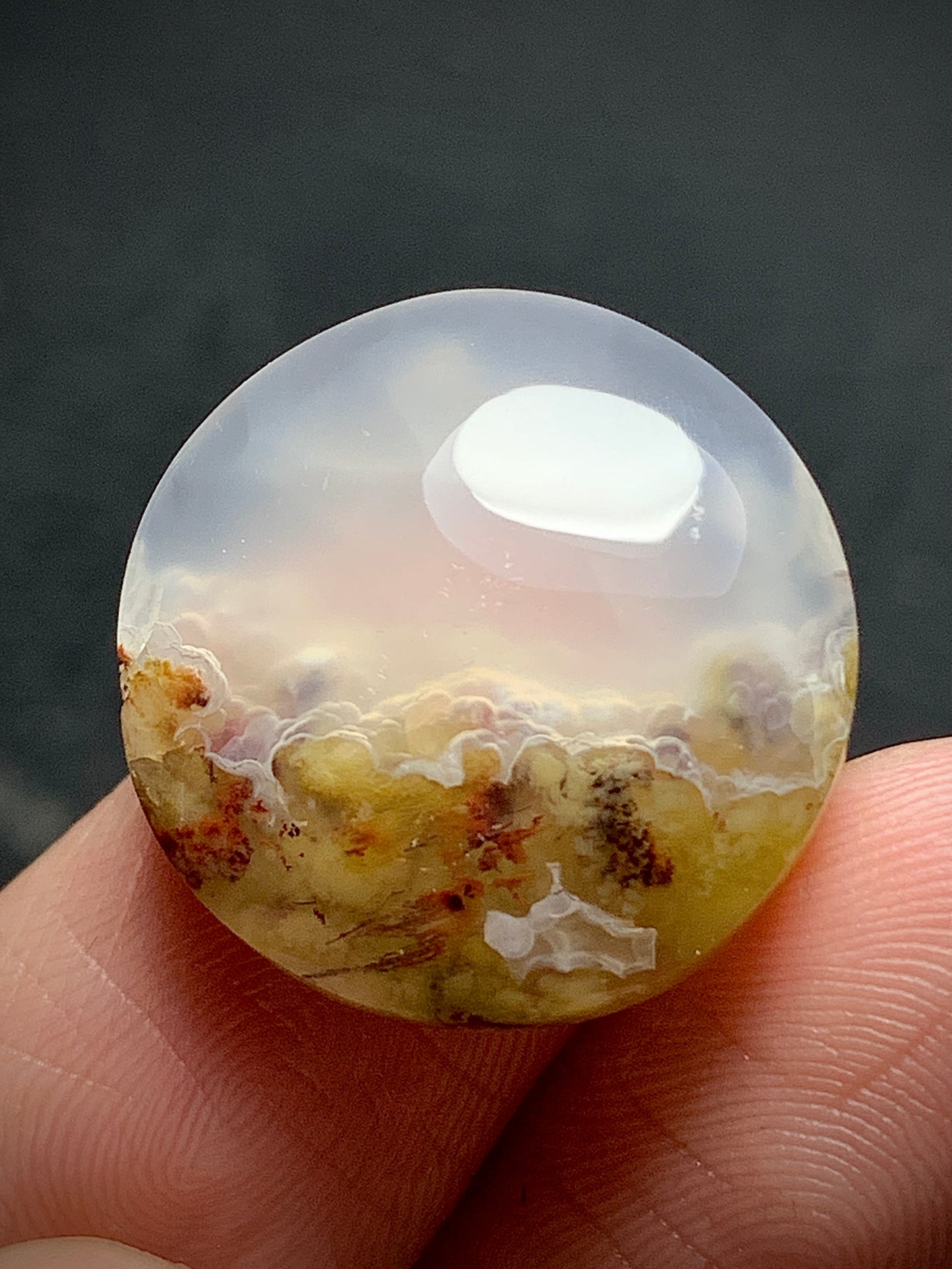 Scenic Moss Plume Agate Round Cabochon 18.8x18.8x5.7mm