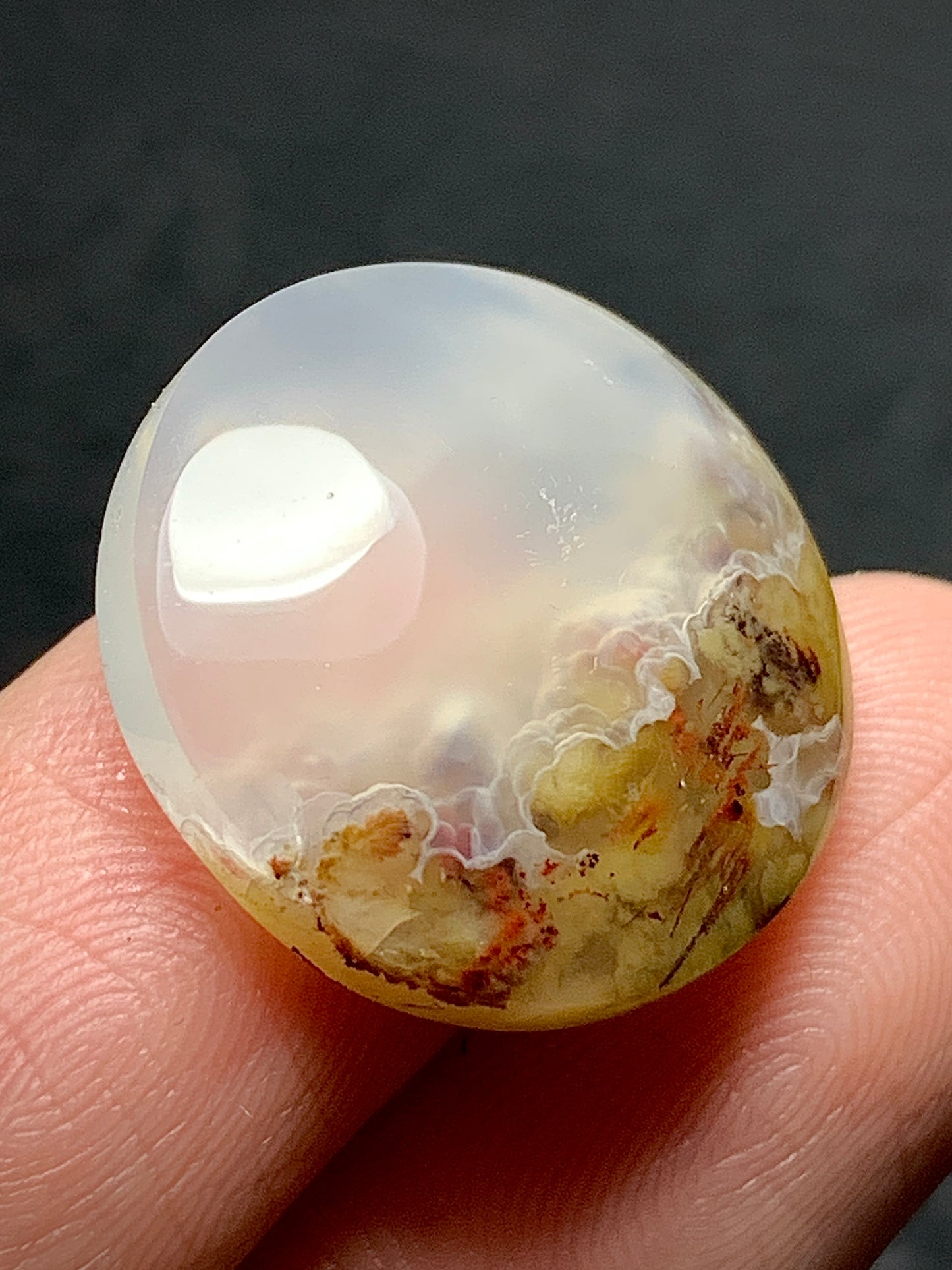 Scenic Moss Plume Agate Round Cabochon 18.8x18.8x5.7mm